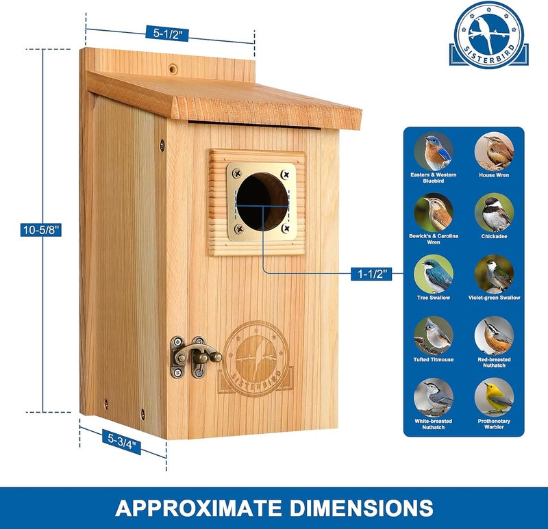 SISTERBIRD Bird Houses for Outside Clearance with Copper Guard, Cedar Bird House Outdoor, Bluebird Finch Swallow Wren Chickadee - Image 3